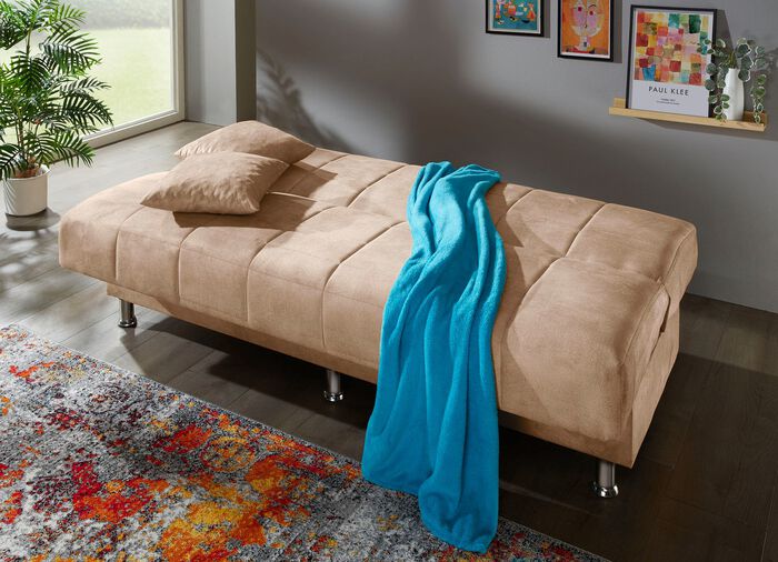 Schlafsofa mit Bettkasten und Dekokissen CREME