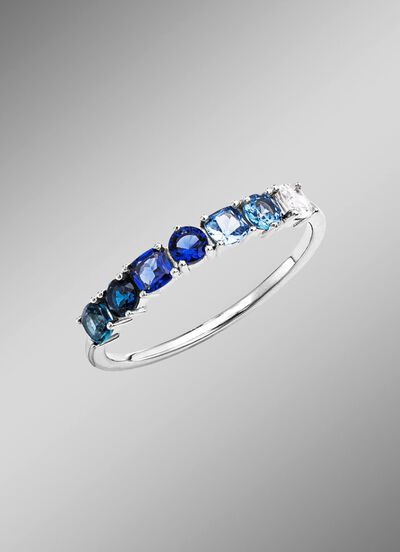 Damenring mit synth. Zirkonia in Wess und Blaut&ouml;nen 