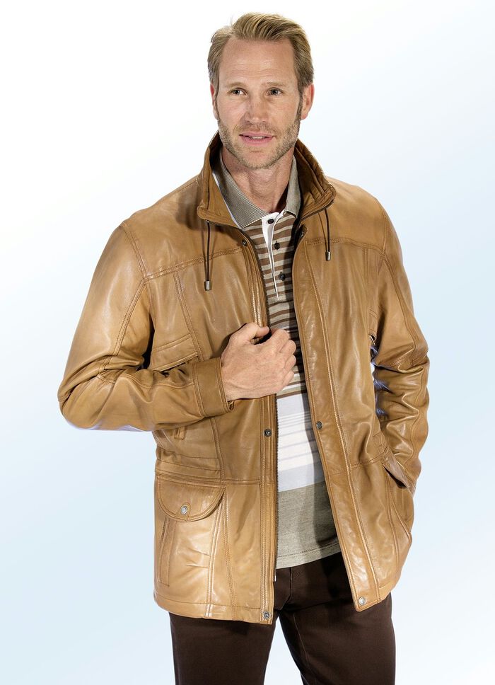 Lederjacke mit Kordelzug in Taille und Saum ANTIK CAMEL