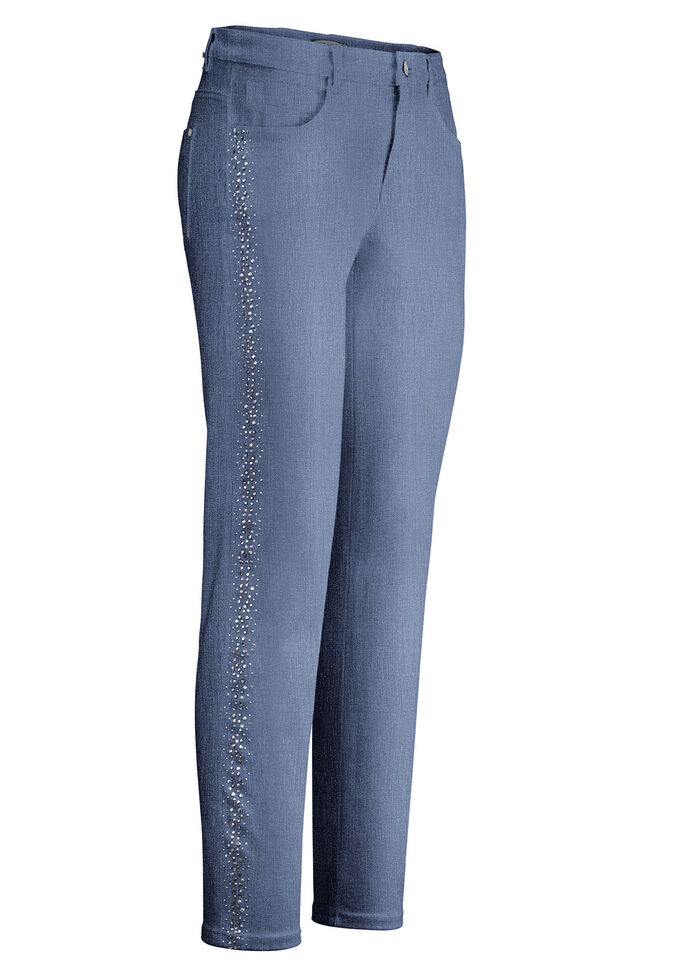 Edel-Jeans mit effektvollen Strasssteinen JEANSBLAU