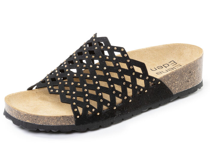 ELENA EDEN, leichte Damen-Pantoletten, Weite G, mit Lederfussbett SCHWARZ
