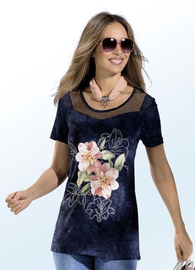 Longshirt mit Netz-Jersey Einsatz am Dekollet&eacute; 