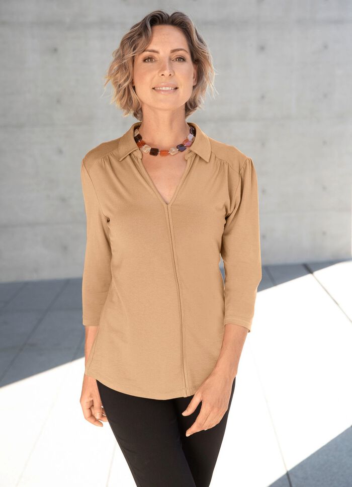 Poloshirt mit Zierblende in 2 Farben BEIGE