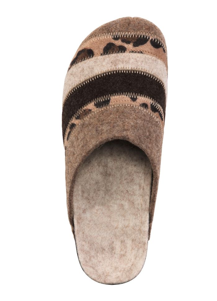 Laurina Pantoffel aus Filz und bedrucktem Kunstfell BEIGE