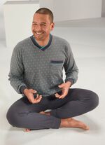 Pyjama mit V-Ausschnitt, Brusttasche sowie &Auml;rmel- und Beinb&uuml;ndchen 