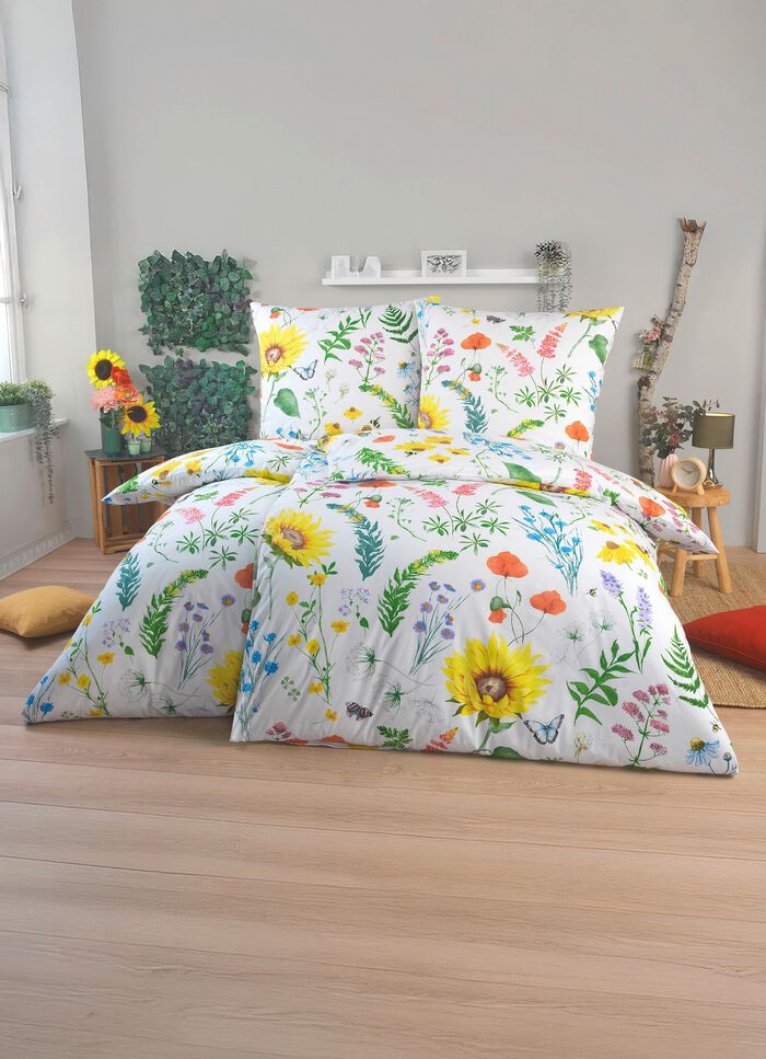 Bettw&auml;sche-Garnitur mit Blumenwiesen-Motiv 