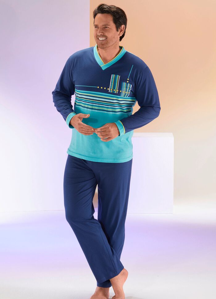 Pyjama mit V-Ausschnitt und Ringeldessin 