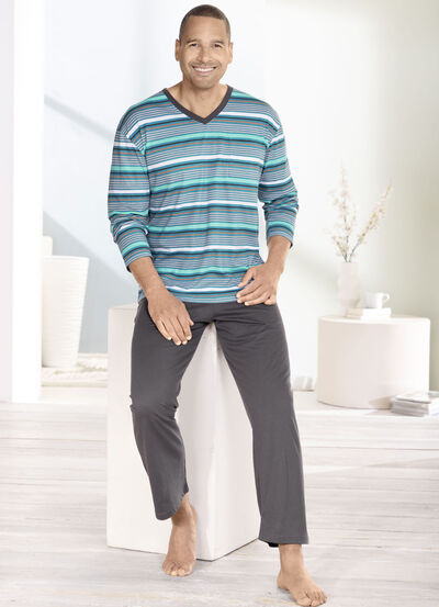 Schlafanzug mit V-Ausschnitt und offenen Abschl&uuml;ssen 