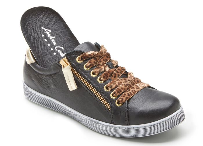 Andrea Conti Sneaker mit pfiffiger Kontrast-Schn&uuml;rung SCHWARZ-GOLD
