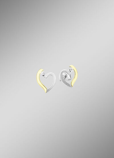 Herz-Ohrstecker in Bicolor mit synth. Zirkonia 