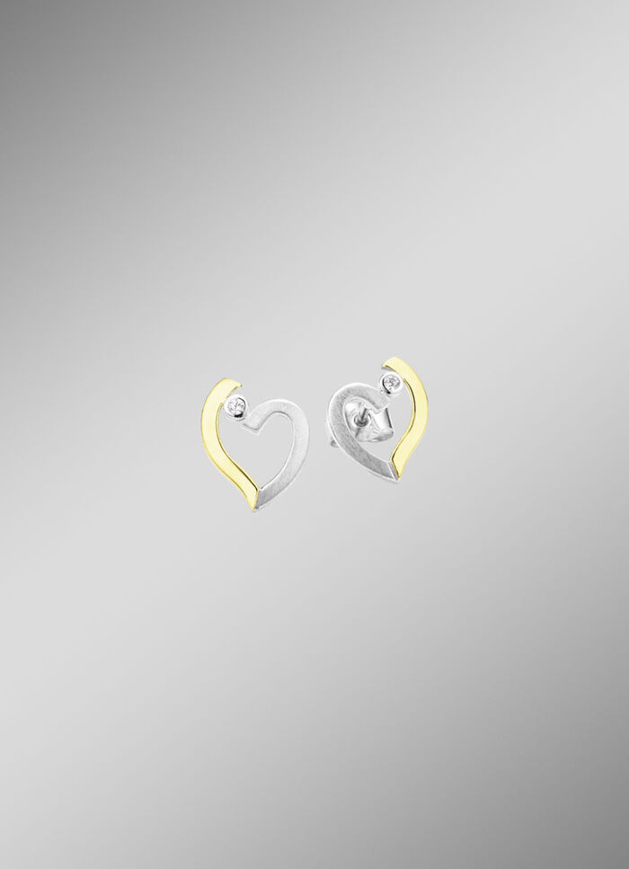 Herz-Ohrstecker in Bicolor mit synth. Zirkonia 