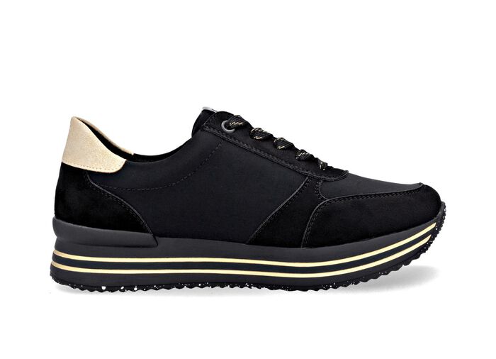 Remonte, trendige Damen-Sneaker, Weite G, mit herausnehmbarem Fussbett SCHWARZ-GOLD