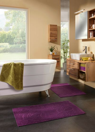 Barfussweicher Badteppich mit nat&uuml;rlichem Bl&auml;tter-Dessin 