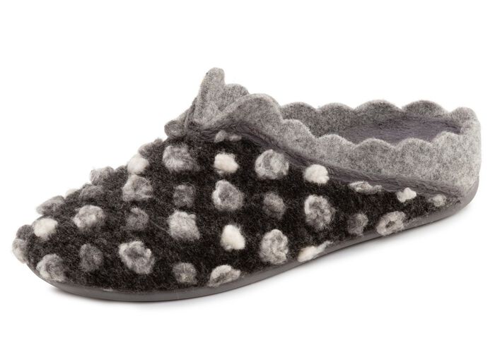 Laurina, klassische Damen-Hausschuhe, mit herausnehmbarem Fussbett GRAU-WEISS