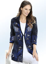 Long-Strickjacke mit Jacquard-Akzenten 