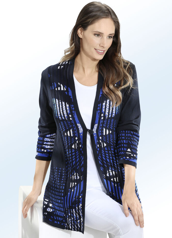 Long-Strickjacke mit Jacquard-Akzenten 