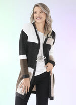 Long-Strickjacke in flauschig weicher Qualität ANTHRAZIT-ECRU-BRAUN