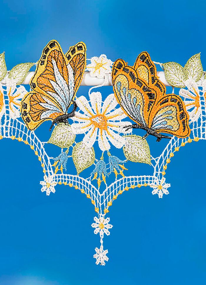 Stangendekoration aus Plauener Spitze 