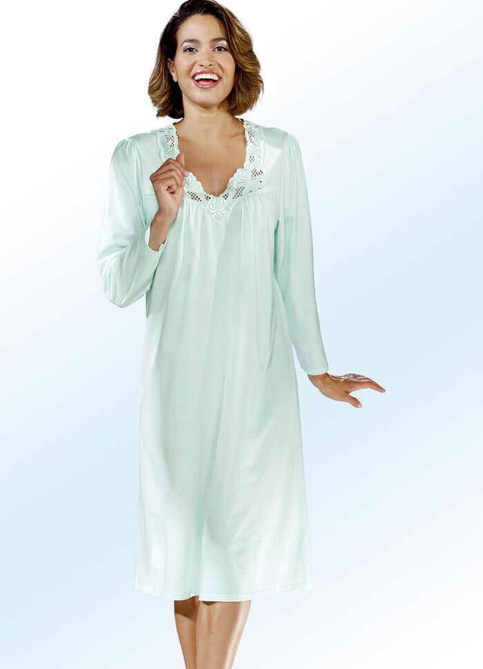 Nachthemd, Langarm mit V-Ausschnitt MINT