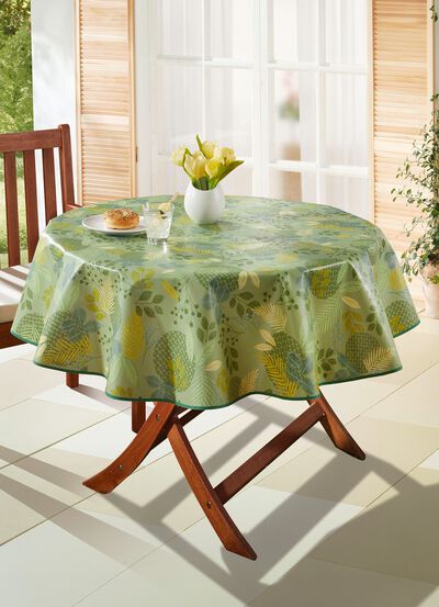 Wachstuch-Tischdecke mit Bl&auml;tter-Motiv 