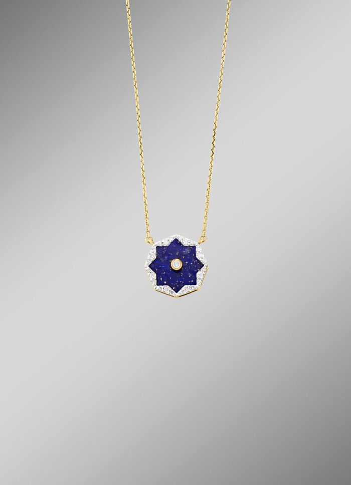 Halskette mit echt Lapislazuli, Brillanten und Diamanten 