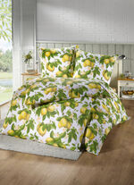 Beidseitig bedruckte Bettwäsche-Garnitur mit Zitronen-Dessin GELB