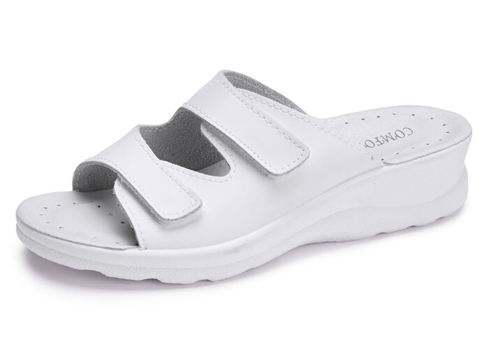 Zweierpack klassische Damen-Pantoletten, Weite H, mit Klettverschluss 1X WEISS, 1X SCHWARZ