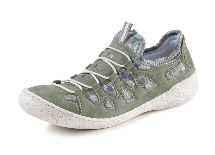 Rieker Slipper aus weichem Nubukmaterial SCHILFGR&Uuml;N-BUNT