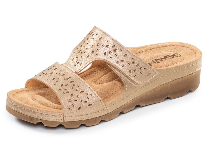 Gemini, bequeme Damen-Pantoletten, Weite G, mit Klettverschluss ALTGOLD