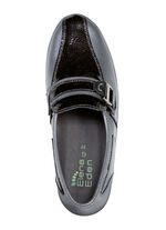 ELENA EDEN Slipper aus Nappaleder und geprägtem Lackleder ALTSILBER-SCHWARZ