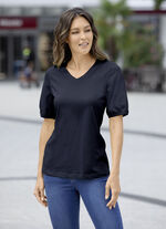 Shirt mit eingefassten, kurzen Ärmeln in 3 Farben MARINE