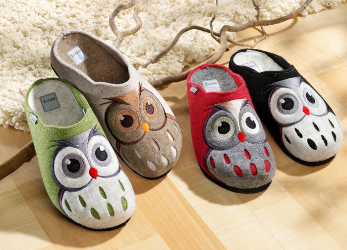 Damen-Hausschuh Eule, verschiedene Farben 