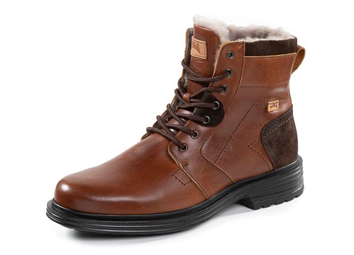 Schn&uuml;r-Stiefel mit echtem Lammfellfutter BRAUN