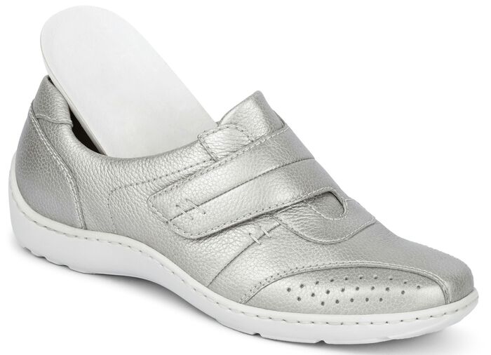 Waldläufer Slipper mit praktischem Klettverschluss MATTSILBER