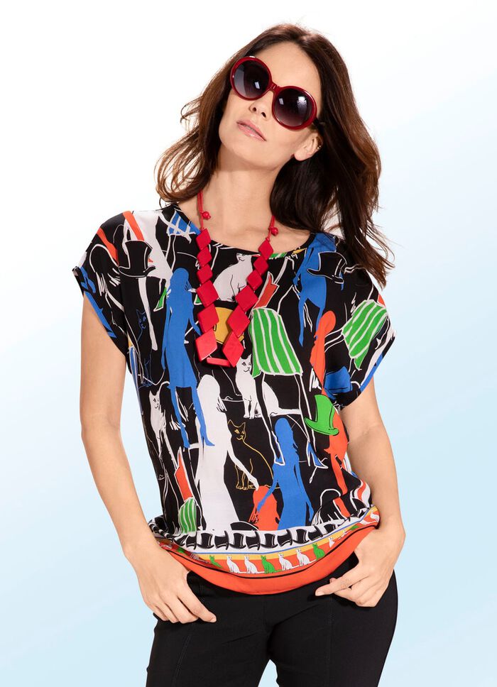 Bunte Tunika mit Katzen-Motiv 