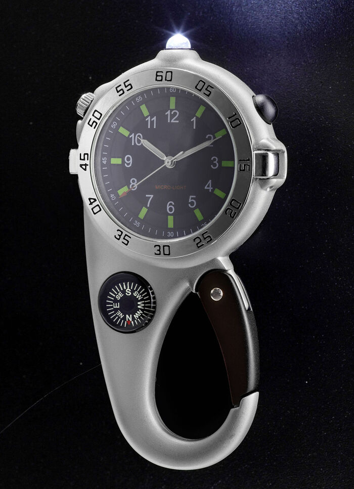 Quartz-Karabiner-Uhr mit Taschenlampenfunktion 