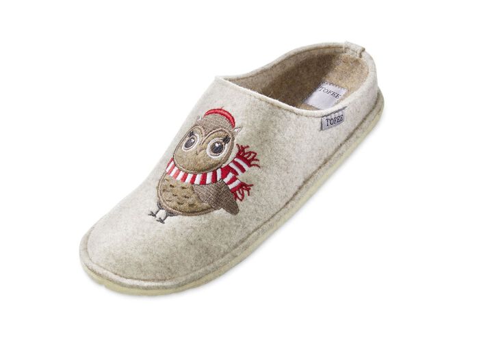 Hausschuh mit Eulen-Applikation CREME