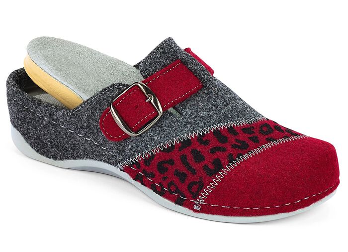 Mubb, klassische Damen-Hausschuhe, Weite H, mit herausnehmbarem Fussbett GRANATROT-ANTHRAZIT