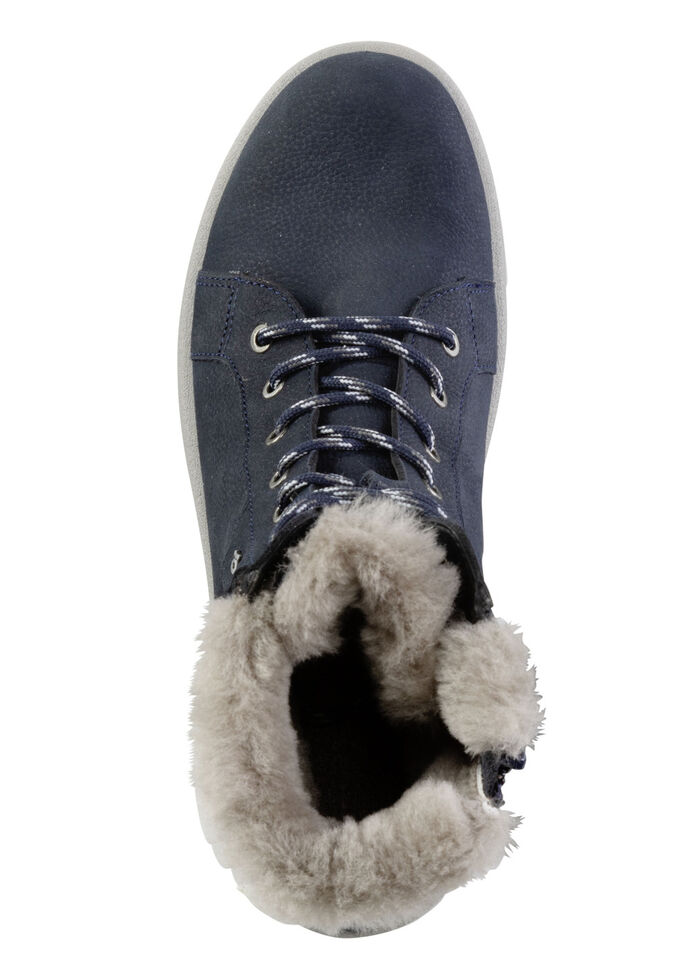 Schnür-Bootie aus genarbtem Rind-Nubukleder MARINE