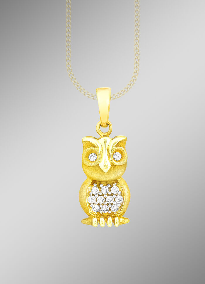 Süsser Eulen-Anhänger mit Zirkonia 