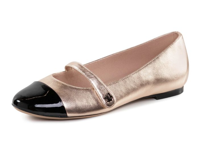 Caprice, schicke Damen-Ballerinas, Weite G, mit herausnehmbarem Fussbett GOLD-SCHWARZ