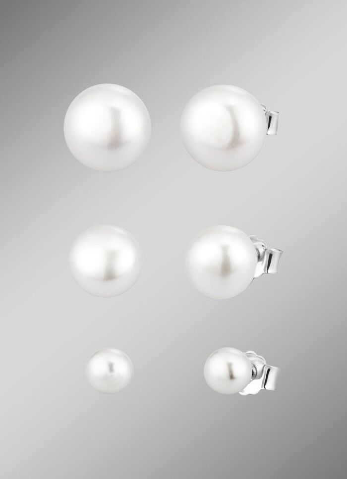 Tolles Ohrstecker-Set mit S&uuml;&szlig;wasser-Zuchtperlen, 3 Paar 