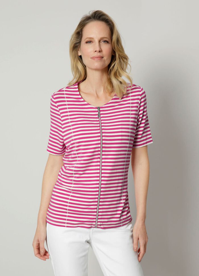 Shirtjacke mit garngef&auml;rbtem Ringeldessin 