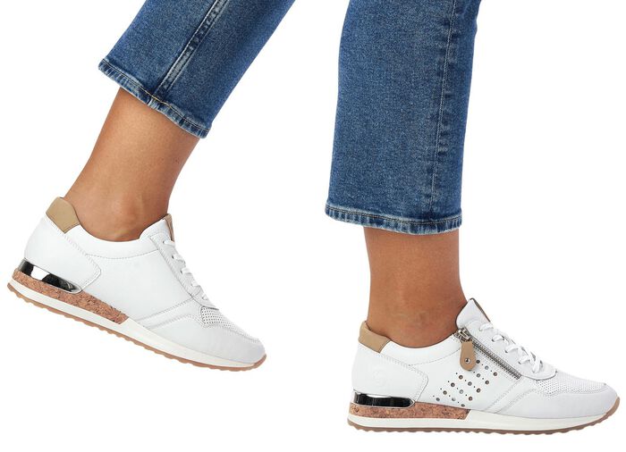 Remonte Sneaker mit unterlegter Zierlochung WEISS-SAND