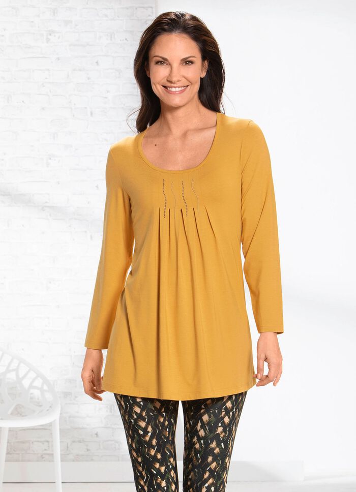 Longshirt mit Pl&auml;ttchenzier in 2 Farben HONIG