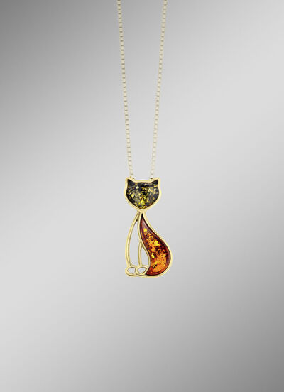 Katzen-Anhänger mit Bernstein 