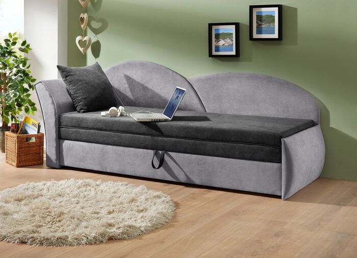 Schlafsofa mit Bettkasten und 1 Dekokissen ANTHRAZIT-GRAU
