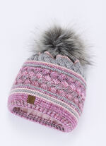 Interessante Damen-Mütze, mit Bommel ROSA
