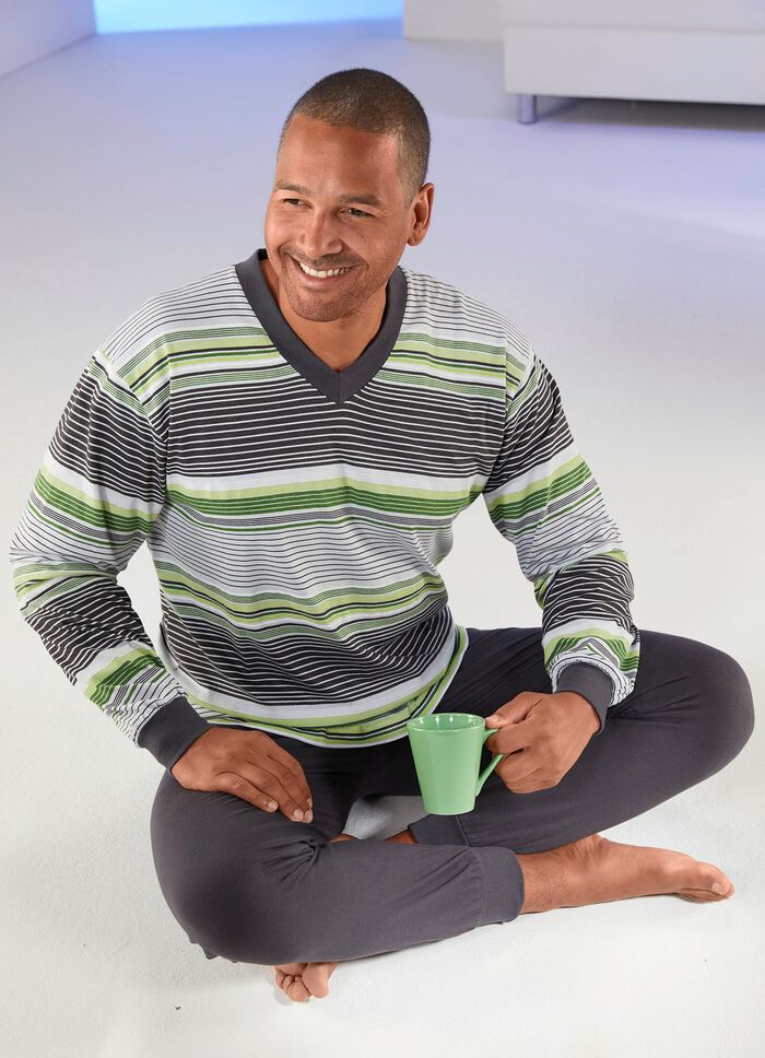 Pyjama mit V-Ausschnitt und Ringeldessin 