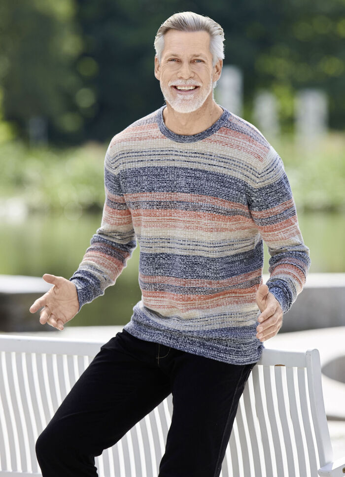 Ansprechender Rundhalspullover MARINE-ORANGE-BEIGE MELIERT